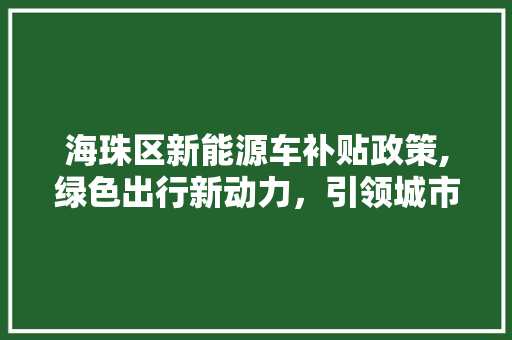海珠区新能源车补贴政策,绿色出行新动力，引领城市发展新风尚 车灯配件