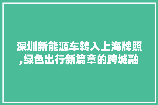 深圳新能源车转入上海牌照,绿色出行新篇章的跨城融合
