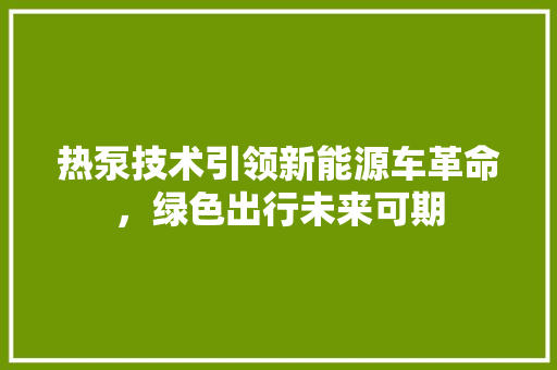 热泵技术引领新能源车革命，绿色出行未来可期