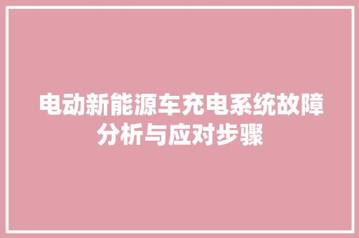 电动新能源车充电系统故障分析与应对步骤