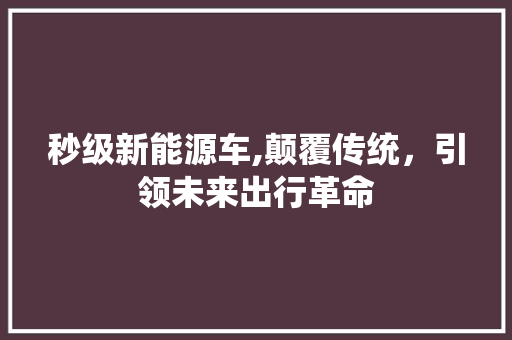 秒级新能源车,颠覆传统，引领未来出行革命