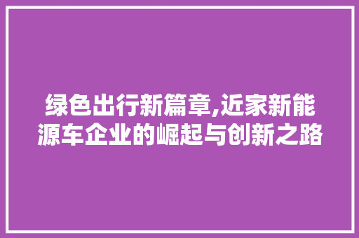 绿色出行新篇章,近家新能源车企业的崛起与创新之路