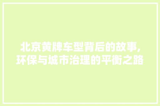 北京黄牌车型背后的故事,环保与城市治理的平衡之路