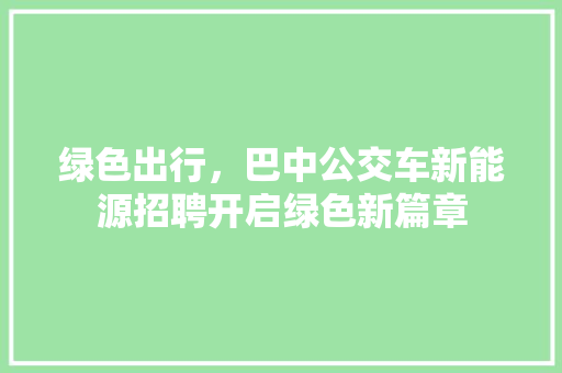 绿色出行，巴中公交车新能源招聘开启绿色新篇章