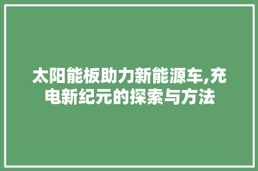 太阳能板助力新能源车,充电新纪元的探索与方法 底盘配件