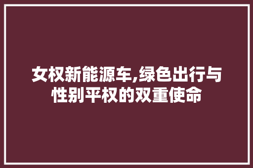 女权新能源车,绿色出行与性别平权的双重使命