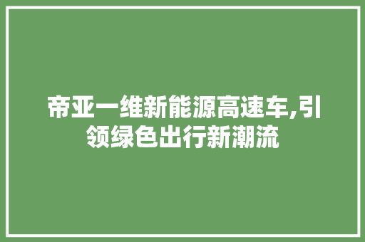 帝亚一维新能源高速车,引领绿色出行新潮流