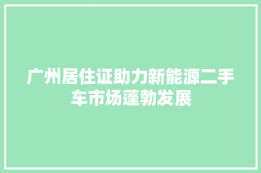 广州居住证助力新能源二手车市场蓬勃发展
