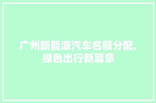 广州新能源汽车名额分配,绿色出行新篇章
