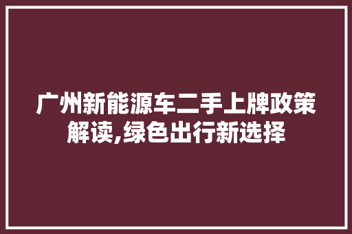 广州新能源车二手上牌政策解读,绿色出行新选择