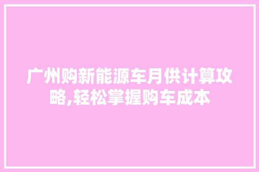 广州购新能源车月供计算攻略,轻松掌握购车成本