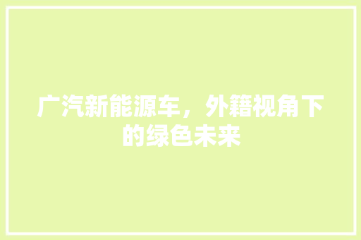 广汽新能源车，外籍视角下的绿色未来
