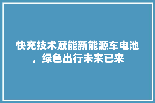快充技术赋能新能源车电池，绿色出行未来已来 车身配件