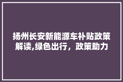 扬州长安新能源车补贴政策解读,绿色出行，政策助力