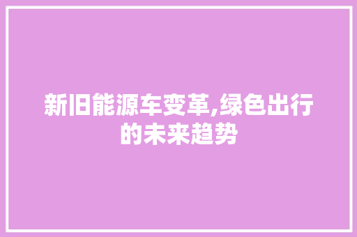 新旧能源车变革,绿色出行的未来趋势