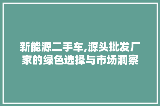 新能源二手车,源头批发厂家的绿色选择与市场洞察