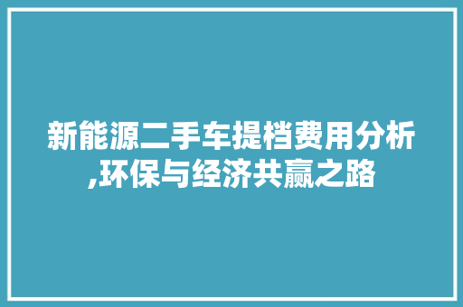 新能源二手车提档费用分析,环保与经济共赢之路