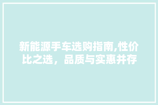 新能源手车选购指南,性价比之选，品质与实惠并存 汽车配件