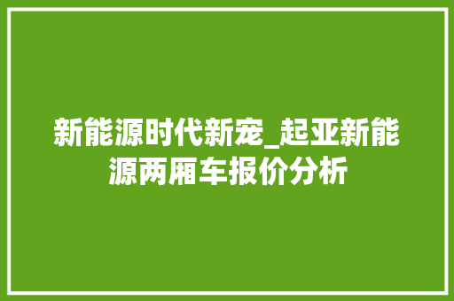 新能源时代新宠_起亚新能源两厢车报价分析