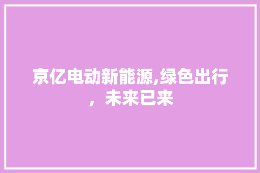 京亿电动新能源,绿色出行，未来已来