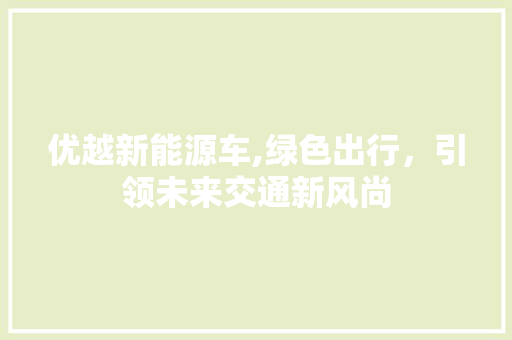 优越新能源车,绿色出行，引领未来交通新风尚 新款车型