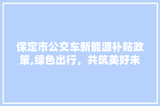 保定市公交车新能源补贴政策,绿色出行，共筑美好未来
