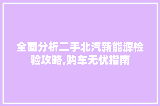 全面分析二手北汽新能源检验攻略,购车无忧指南