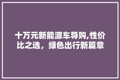 十万元新能源车导购,性价比之选，绿色出行新篇章