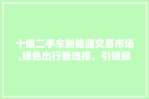 十堰二手车新能源交易市场,绿色出行新选择，引领绿色消费新潮流
