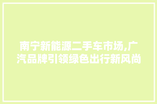 南宁新能源二手车市场,广汽品牌引领绿色出行新风尚 新能源汽车