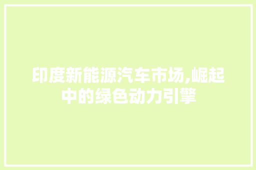 印度新能源汽车市场,崛起中的绿色动力引擎