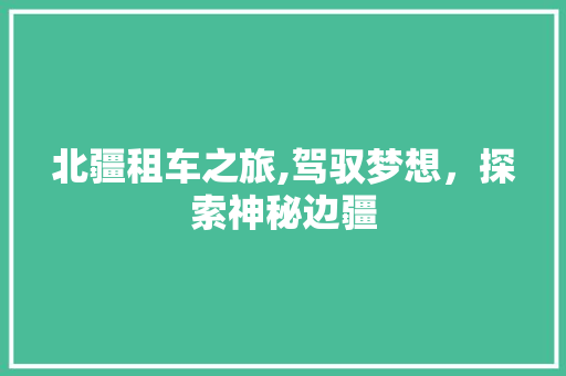 北疆租车之旅,驾驭梦想，探索神秘边疆