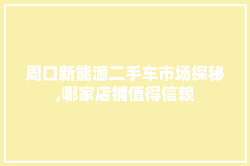 周口新能源二手车市场探秘,哪家店铺值得信赖