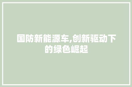 国防新能源车,创新驱动下的绿色崛起