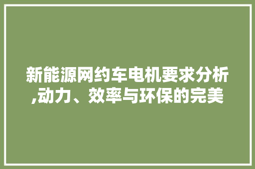 新能源网约车电机要求分析,动力、效率与环保的完美结合