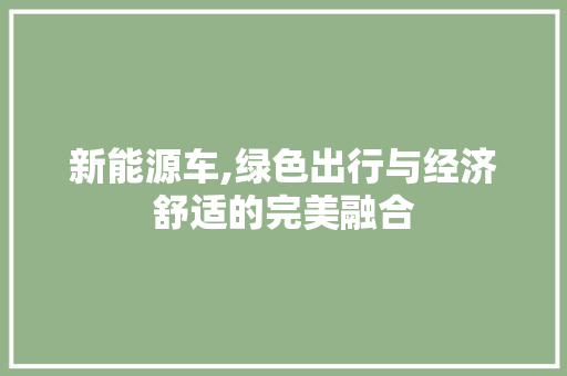 新能源车,绿色出行与经济舒适的完美融合