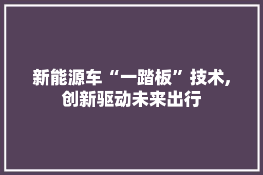 新能源车“一踏板”技术,创新驱动未来出行