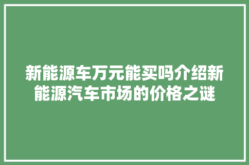 新能源车万元能买吗介绍新能源汽车市场的价格之谜
