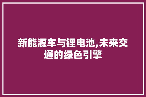新能源车与锂电池,未来交通的绿色引擎