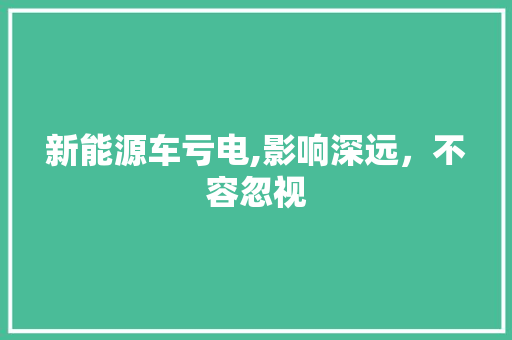 新能源车亏电,影响深远，不容忽视