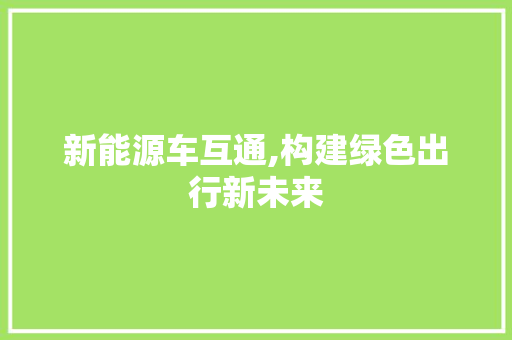 新能源车互通,构建绿色出行新未来