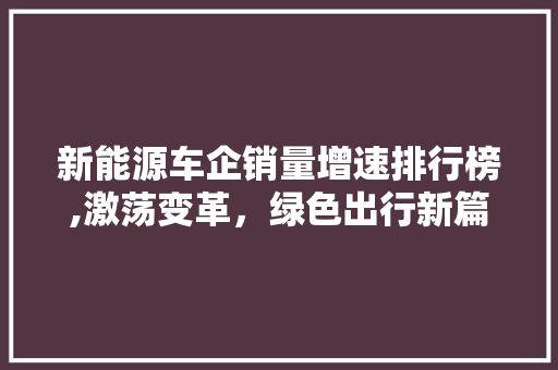 新能源车企销量增速排行榜,激荡变革，绿色出行新篇章