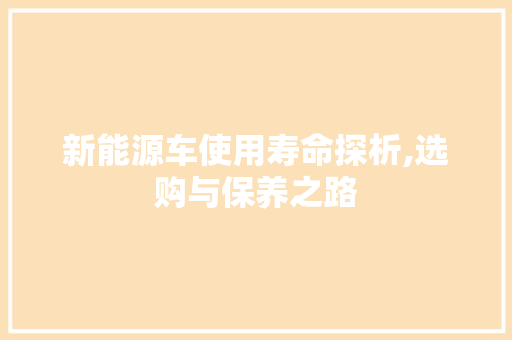 新能源车使用寿命探析,选购与保养之路