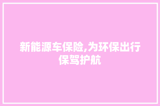 新能源车保险,为环保出行保驾护航