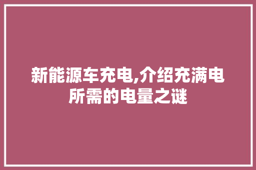 新能源车充电,介绍充满电所需的电量之谜