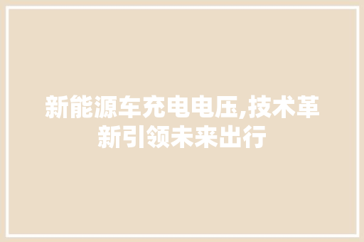新能源车充电电压,技术革新引领未来出行