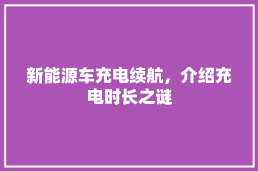 新能源车充电续航，介绍充电时长之谜