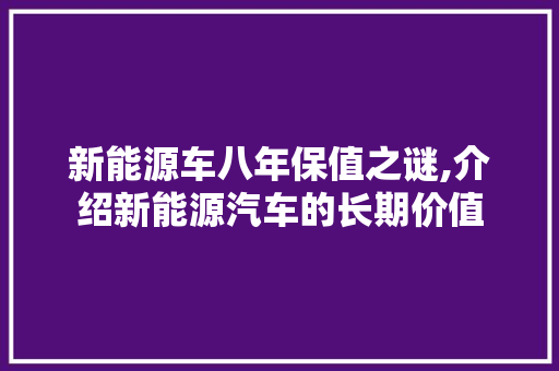 新能源车八年保值之谜,介绍新能源汽车的长期价值