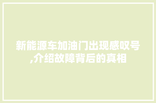 新能源车加油门出现感叹号,介绍故障背后的真相