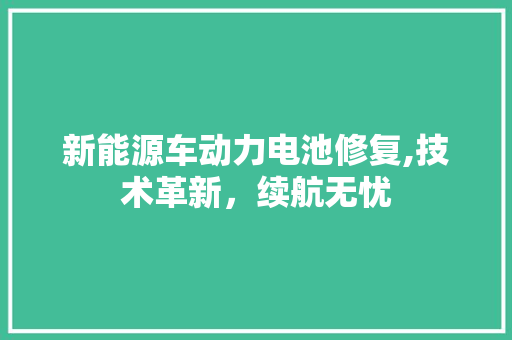 新能源车动力电池修复,技术革新，续航无忧